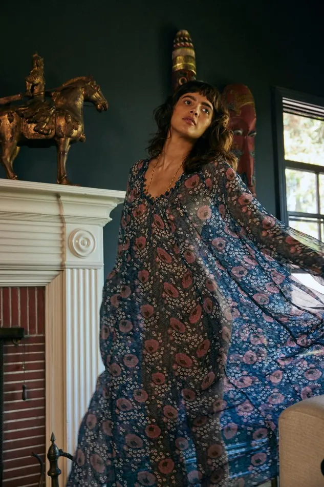 Dresses Shop Natalie Martin FIORE MAXI Vintage Flowers Indigo
