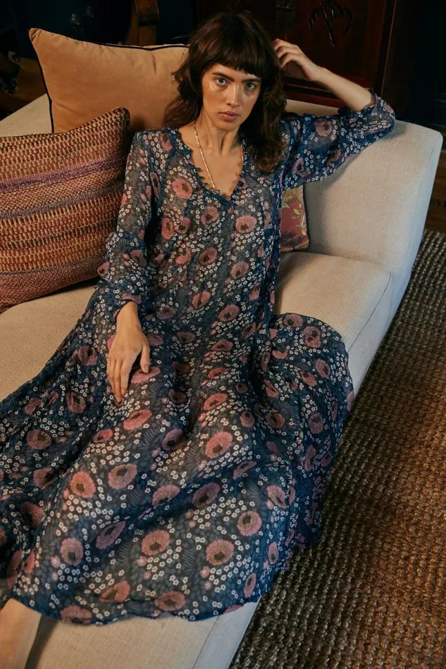 Dresses Shop Natalie Martin FIORE MAXI Vintage Flowers Indigo