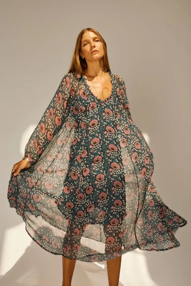 Dresses Shop Natalie Martin FIORE MAXI Vintage Flowers Indigo