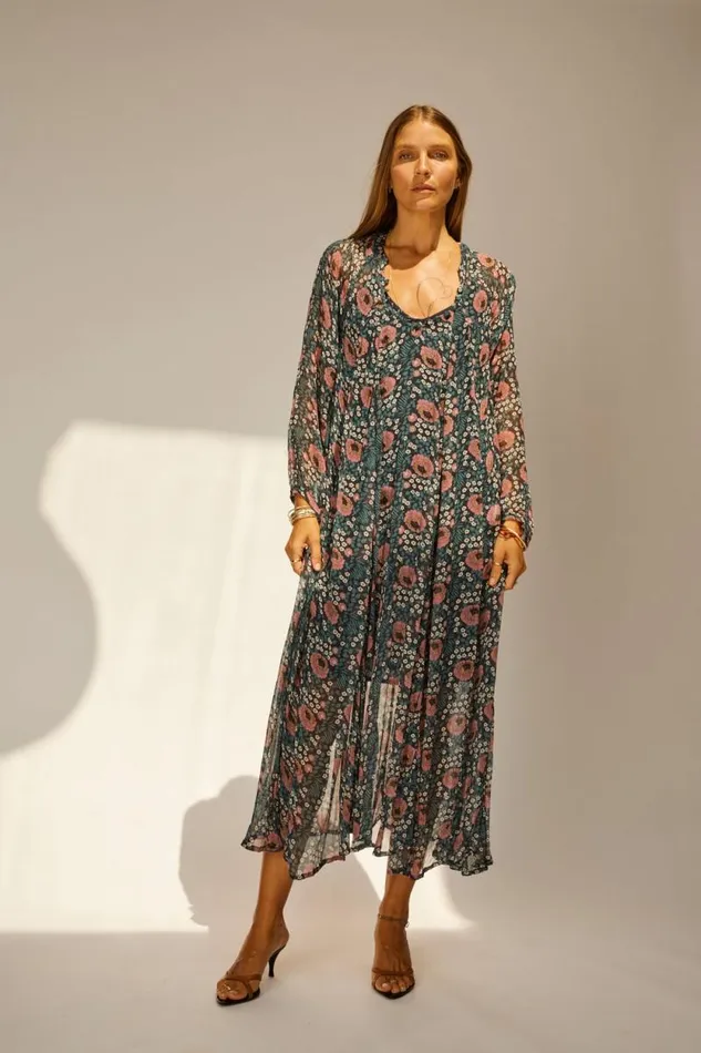 Dresses Shop Natalie Martin FIORE MAXI Vintage Flowers Indigo