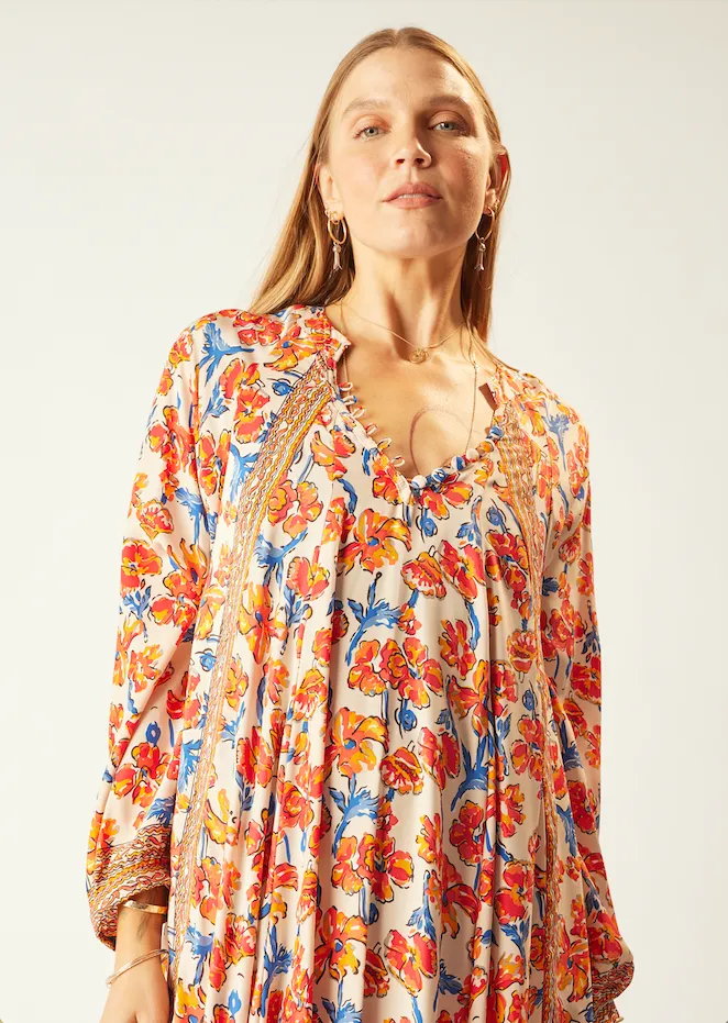Dresses Shop Natalie Martin FIORE SHORT DRESS Silk Watercolor Clementine