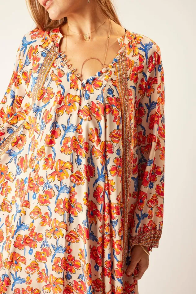 Dresses Shop Natalie Martin FIORE SHORT DRESS Silk Watercolor Clementine