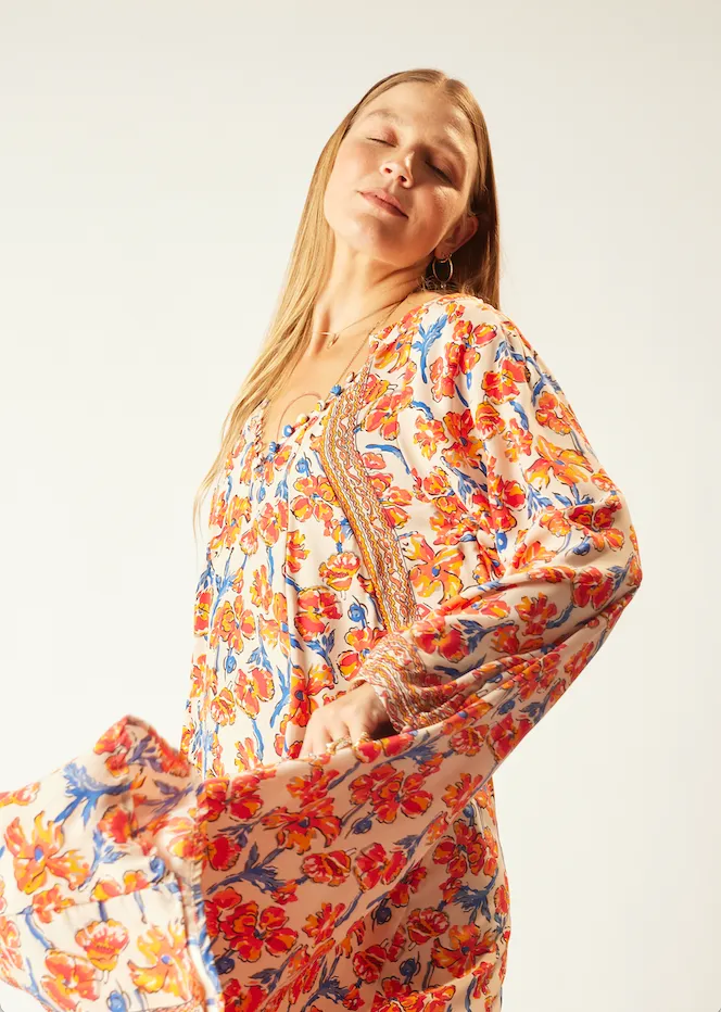 Dresses Shop Natalie Martin FIORE SHORT DRESS Silk Watercolor Clementine