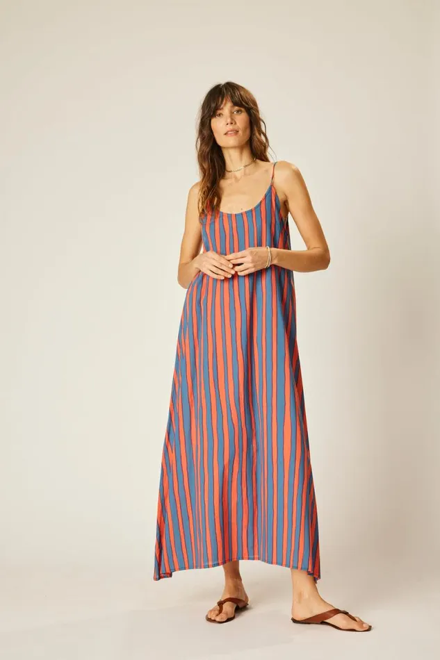 Dresses Shop Natalie Martin HEATHER MAXI Batik Stripe Blood Orange