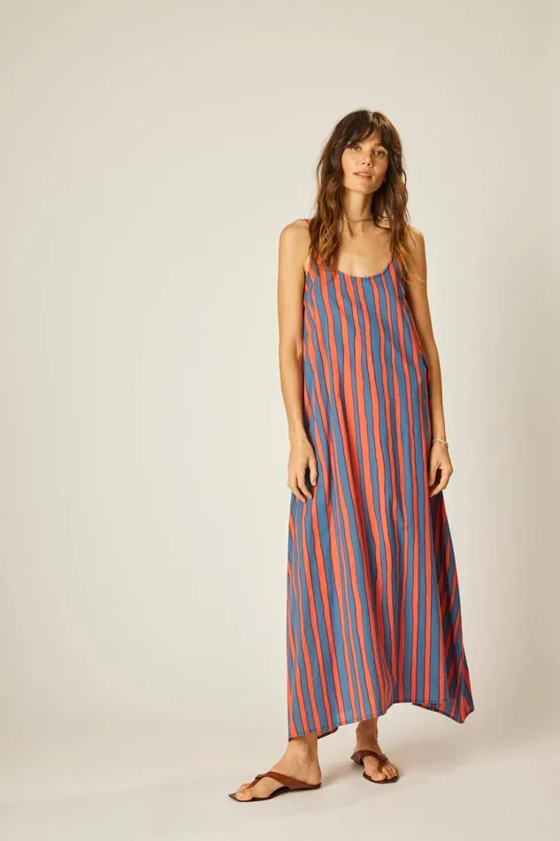 Dresses Shop Natalie Martin HEATHER MAXI Batik Stripe Blood Orange