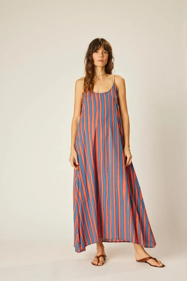 Dresses Shop Natalie Martin HEATHER MAXI Batik Stripe Blood Orange