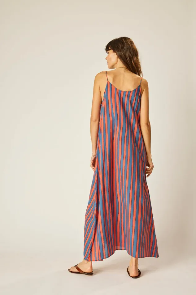 Dresses Shop Natalie Martin HEATHER MAXI Batik Stripe Blood Orange