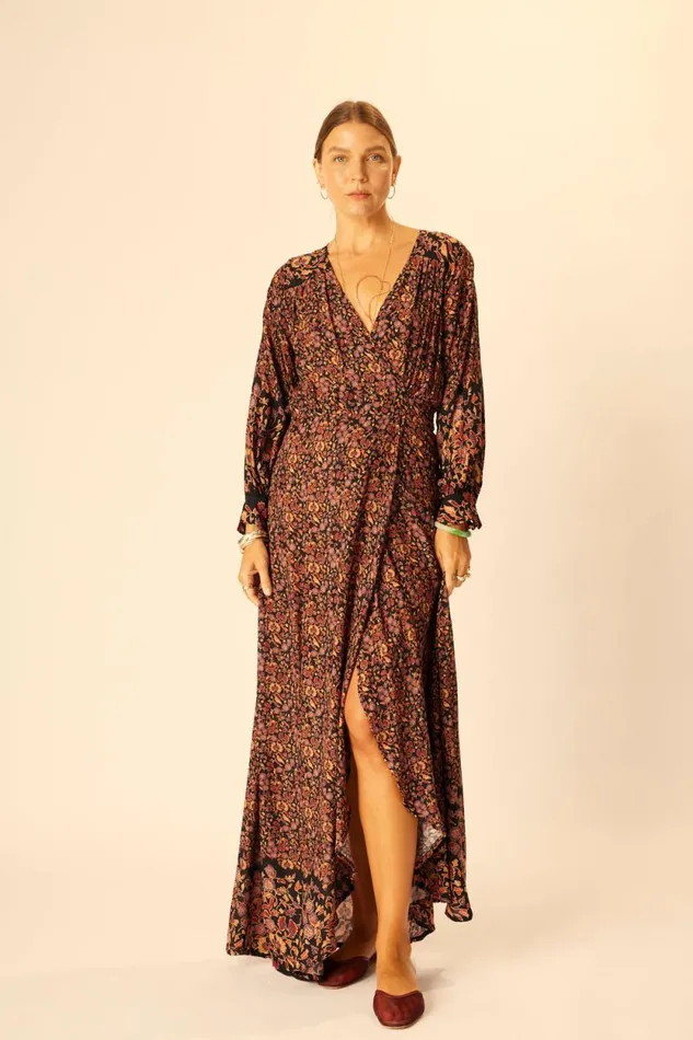 Dresses Shop Natalie Martin KATE LONG SLEEVE MAXI Petite Fleur Noire