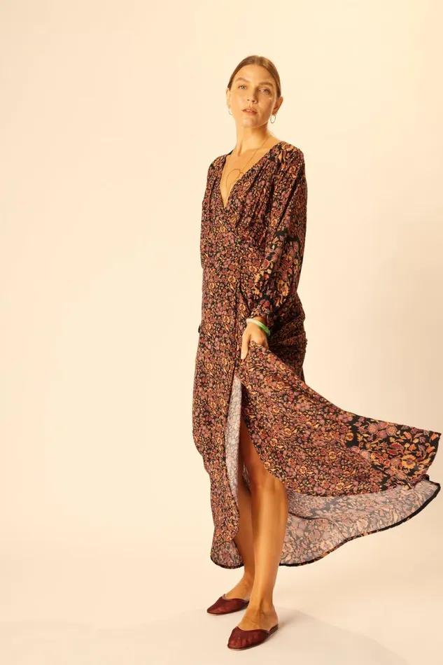 Dresses Shop Natalie Martin KATE LONG SLEEVE MAXI Petite Fleur Noire
