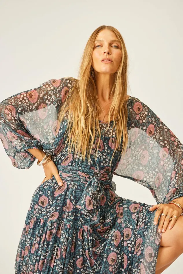 Dresses Shop Natalie Martin LAINEY DRESS WITH SASH Vintage Flowers Indigo