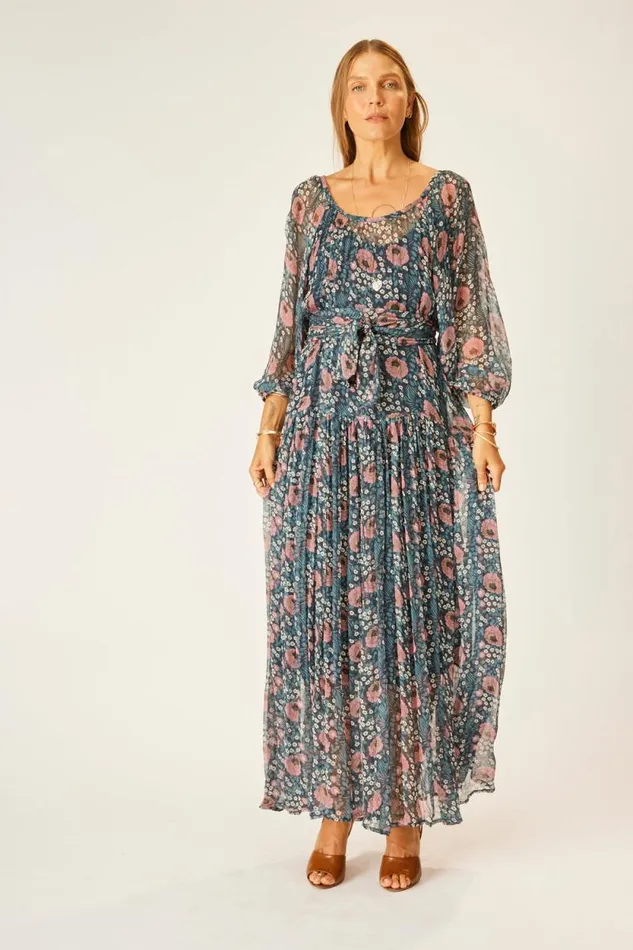 Dresses Shop Natalie Martin LAINEY DRESS WITH SASH Vintage Flowers Indigo