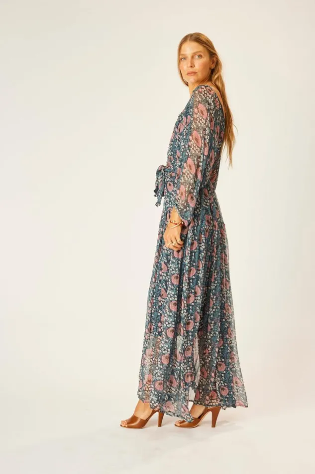 Dresses Shop Natalie Martin LAINEY DRESS WITH SASH Vintage Flowers Indigo
