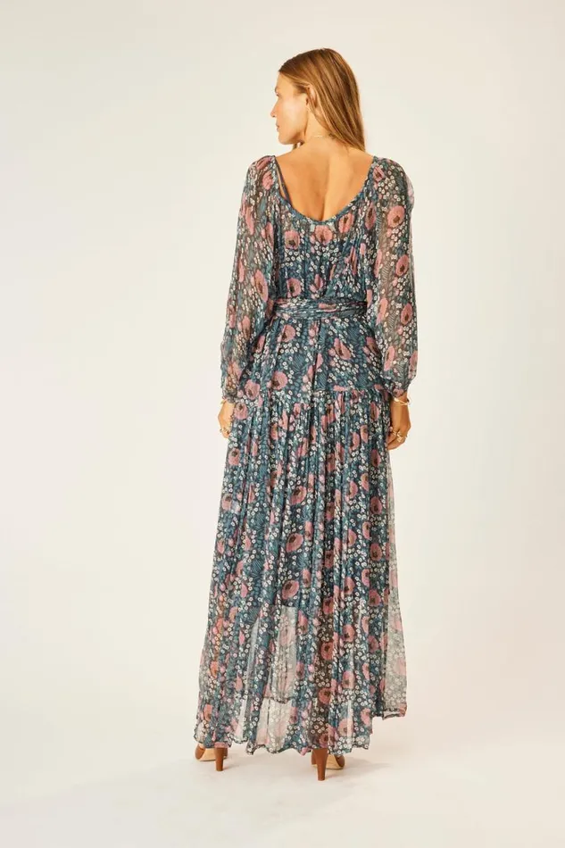 Dresses Shop Natalie Martin LAINEY DRESS WITH SASH Vintage Flowers Indigo