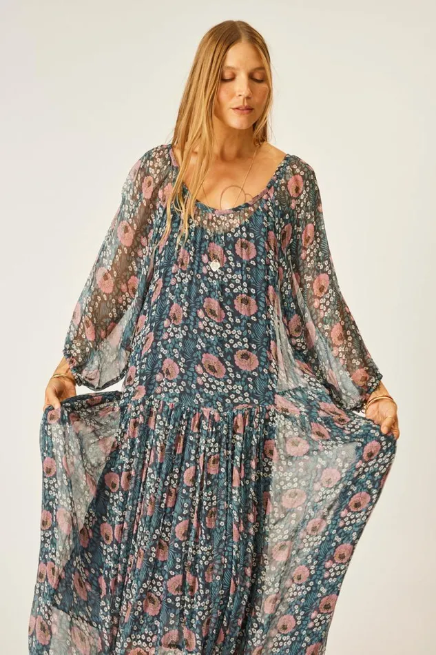 Dresses Shop Natalie Martin LAINEY DRESS WITH SASH Vintage Flowers Indigo