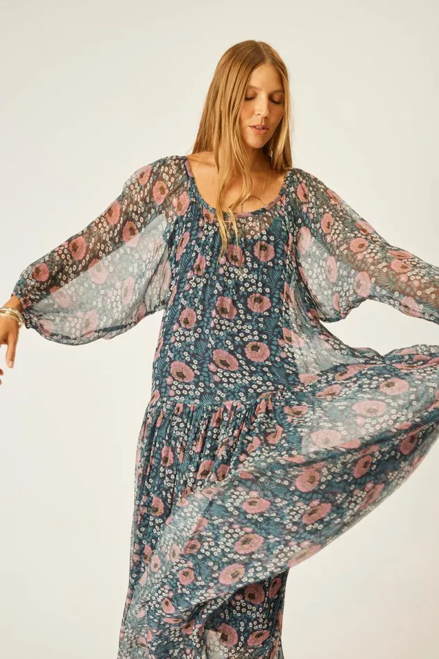 Dresses Shop Natalie Martin LAINEY DRESS WITH SASH Vintage Flowers Indigo