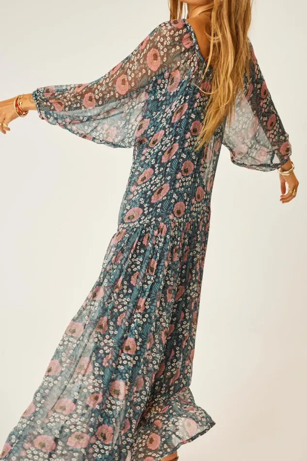 Dresses Shop Natalie Martin LAINEY DRESS WITH SASH Vintage Flowers Indigo