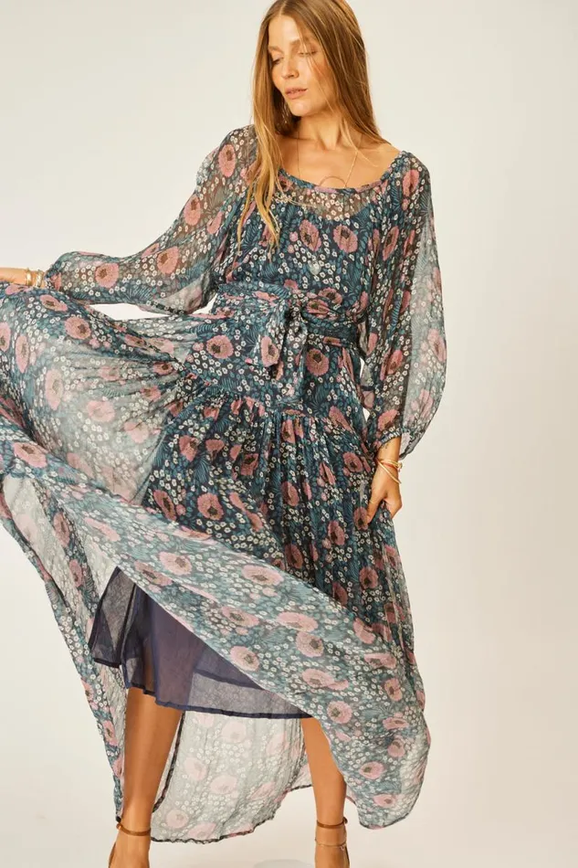 Dresses Shop Natalie Martin LAINEY DRESS WITH SASH Vintage Flowers Indigo
