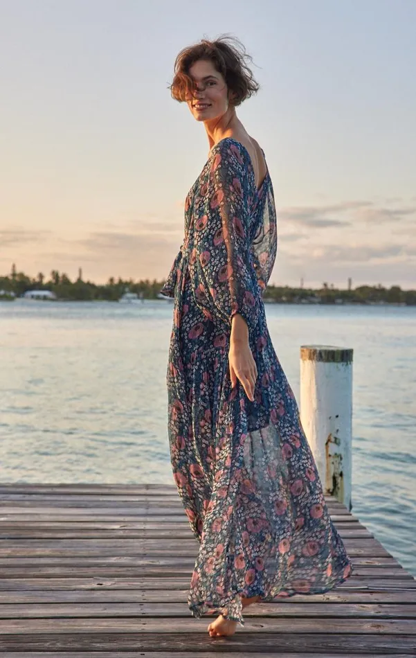 Dresses Shop Natalie Martin LAINEY DRESS WITH SASH Vintage Flowers Indigo