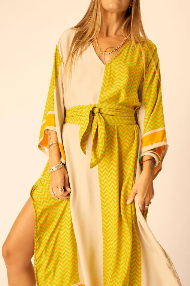 Dresses Shop Natalie Martin MARIN DRESS WITH SASH Block Zigzag Tangerine