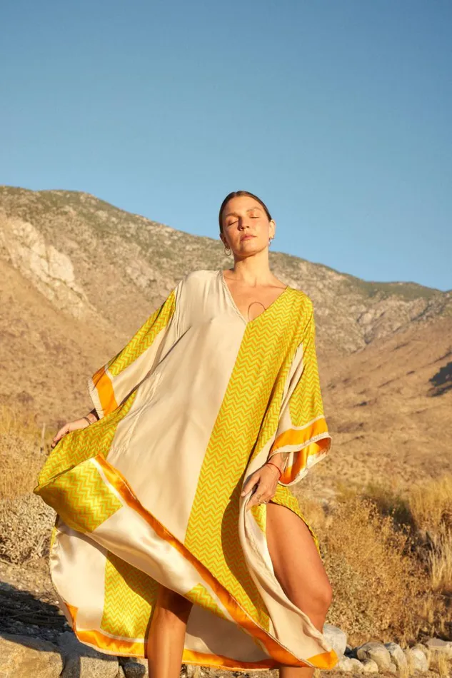 Dresses Shop Natalie Martin MARIN DRESS WITH SASH Block Zigzag Tangerine