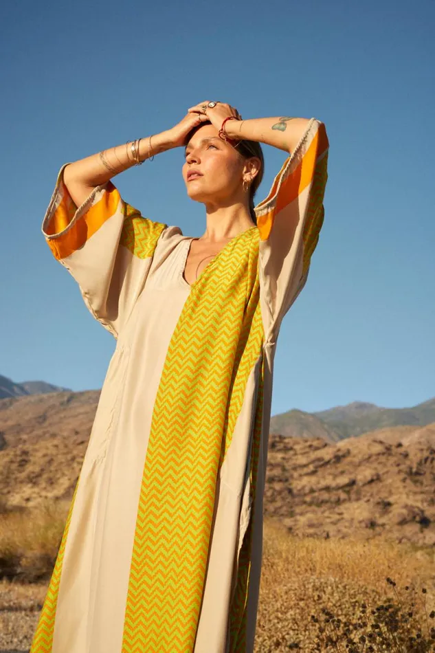 Dresses Shop Natalie Martin MARIN DRESS WITH SASH Block Zigzag Tangerine