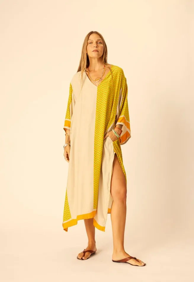 Dresses Shop Natalie Martin MARIN DRESS WITH SASH Block Zigzag Tangerine