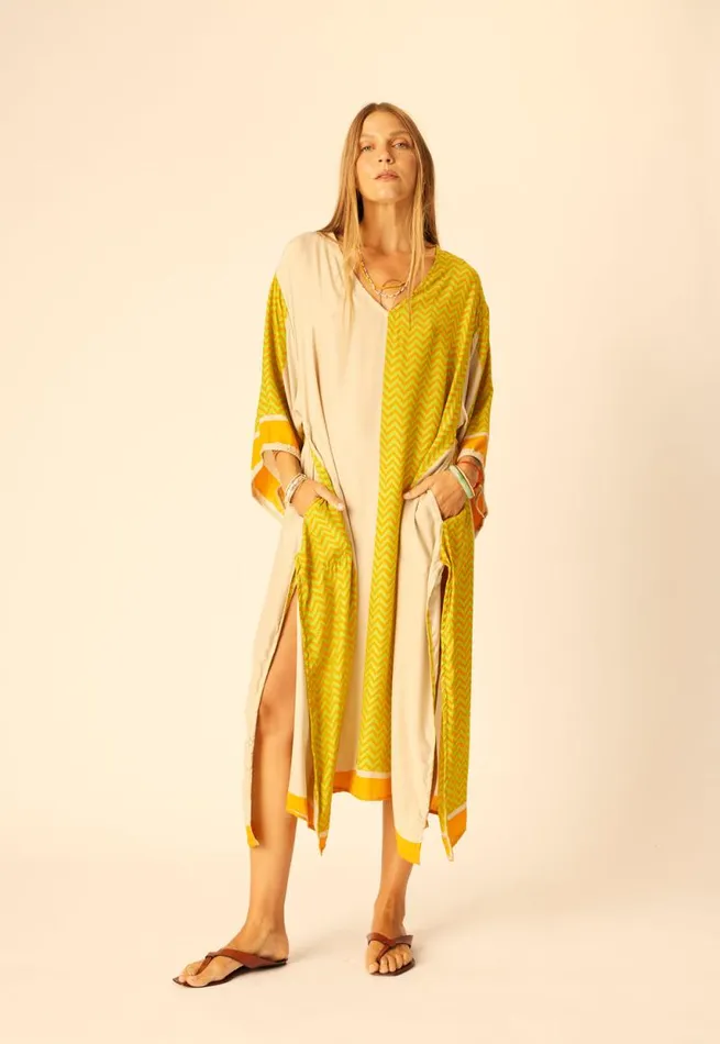 Dresses Shop Natalie Martin MARIN DRESS WITH SASH Block Zigzag Tangerine
