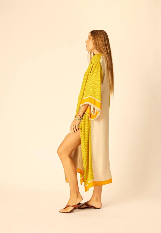 Dresses Shop Natalie Martin MARIN DRESS WITH SASH Block Zigzag Tangerine