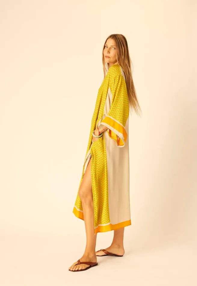 Dresses Shop Natalie Martin MARIN DRESS WITH SASH Block Zigzag Tangerine