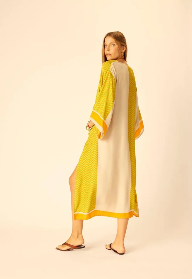 Dresses Shop Natalie Martin MARIN DRESS WITH SASH Block Zigzag Tangerine