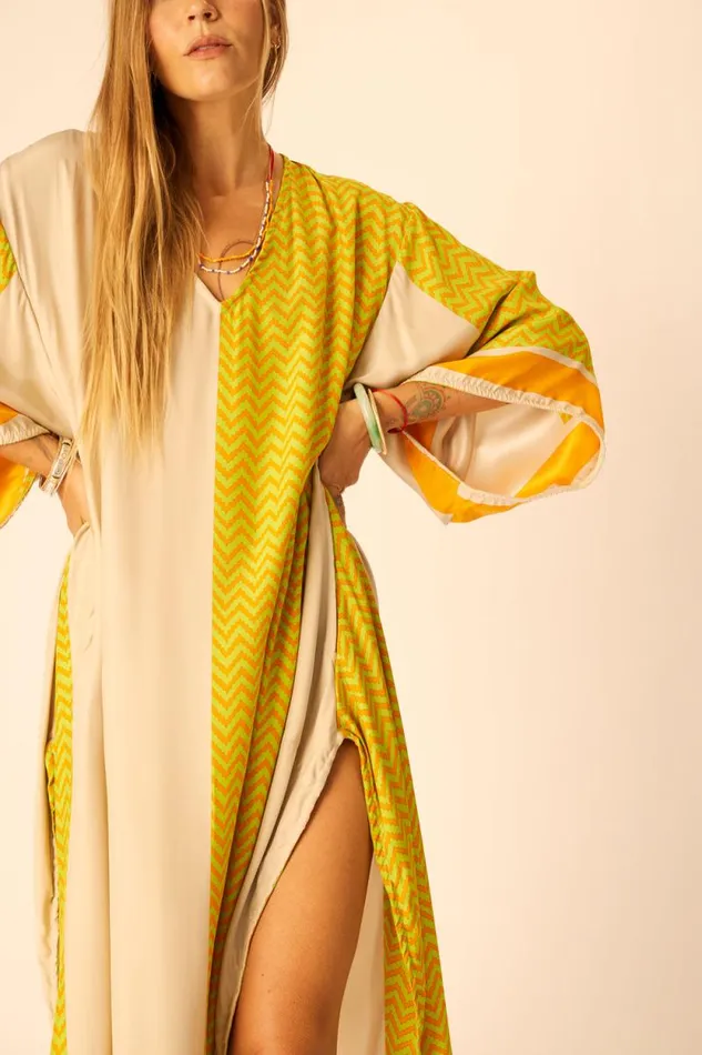 Dresses Shop Natalie Martin MARIN DRESS WITH SASH Block Zigzag Tangerine