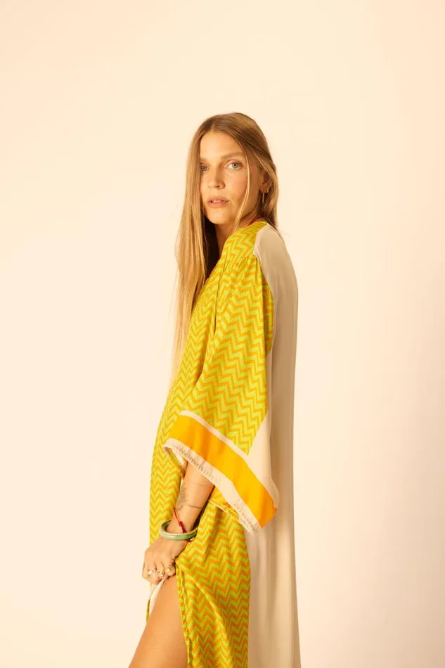Dresses Shop Natalie Martin MARIN DRESS WITH SASH Block Zigzag Tangerine