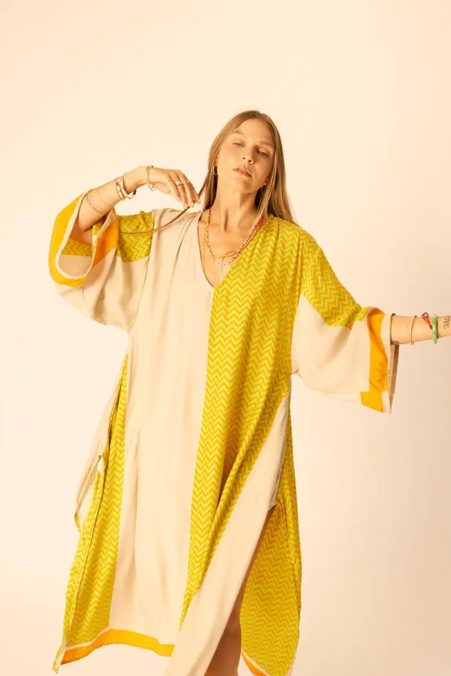 Dresses Shop Natalie Martin MARIN DRESS WITH SASH Block Zigzag Tangerine