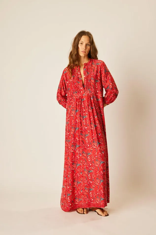 Dresses Shop Natalie Martin SAMMIE MAXI Silk Watercolor Vermillion