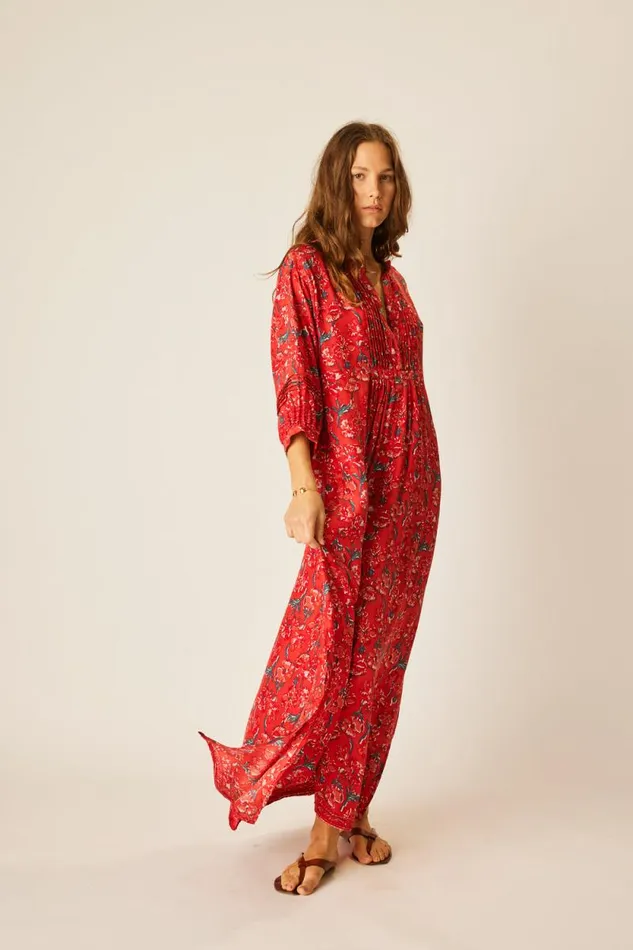 Dresses Shop Natalie Martin SAMMIE MAXI Silk Watercolor Vermillion
