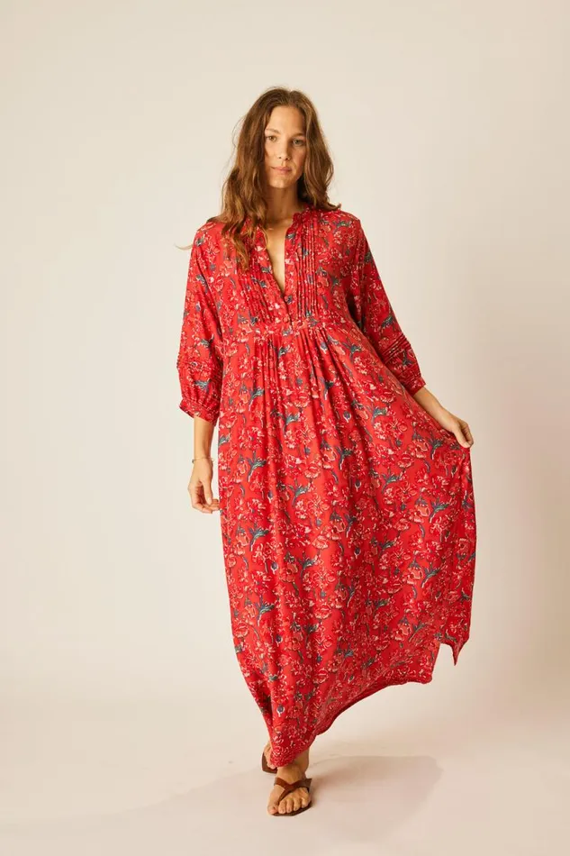 Dresses Shop Natalie Martin SAMMIE MAXI Silk Watercolor Vermillion