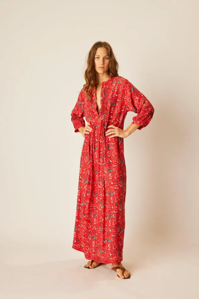 Dresses Shop Natalie Martin SAMMIE MAXI Silk Watercolor Vermillion
