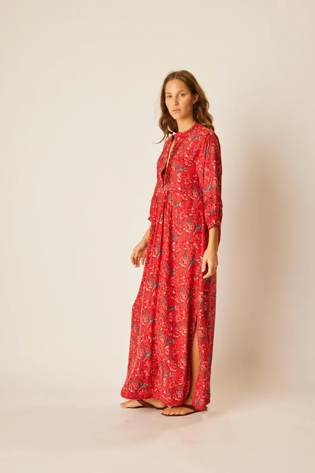 Dresses Shop Natalie Martin SAMMIE MAXI Silk Watercolor Vermillion