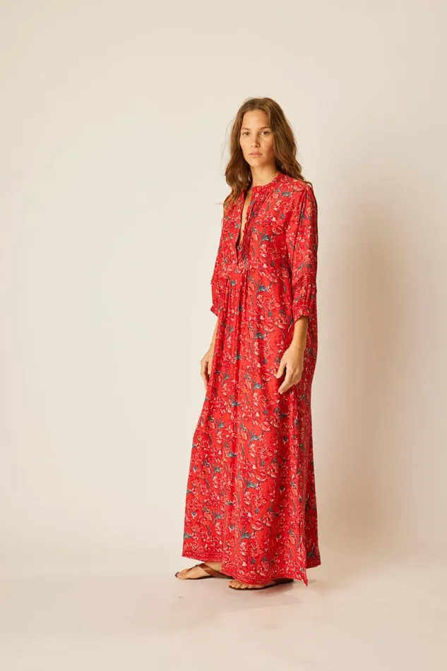 Dresses Shop Natalie Martin SAMMIE MAXI Silk Watercolor Vermillion