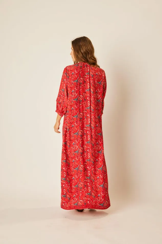 Dresses Shop Natalie Martin SAMMIE MAXI Silk Watercolor Vermillion
