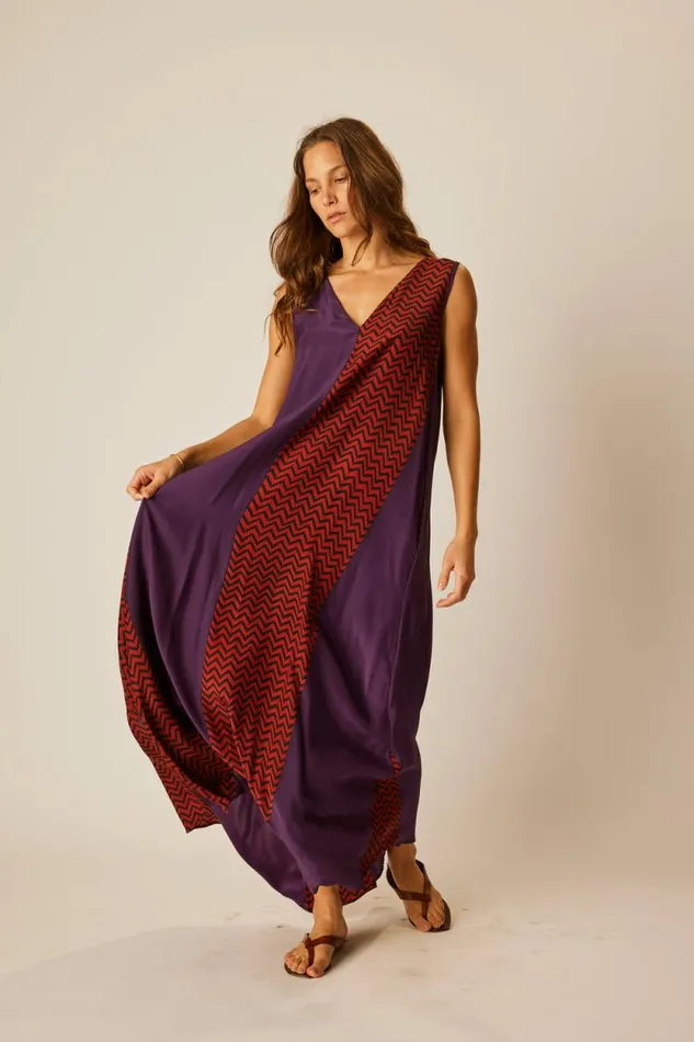 Dresses Shop Natalie Martin TOVA MAXI Block Zigzag Aubergine