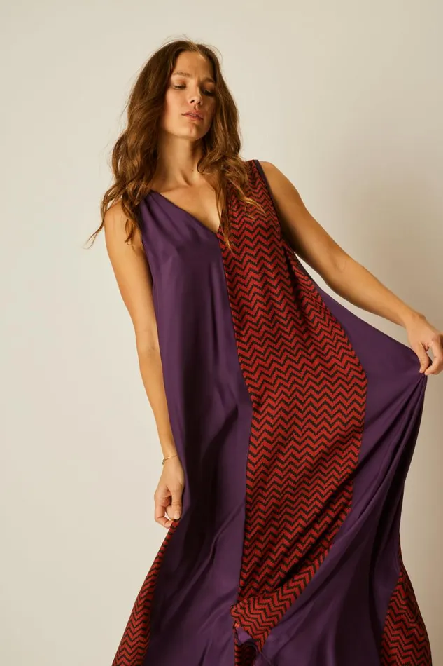 Dresses Shop Natalie Martin TOVA MAXI Block Zigzag Aubergine