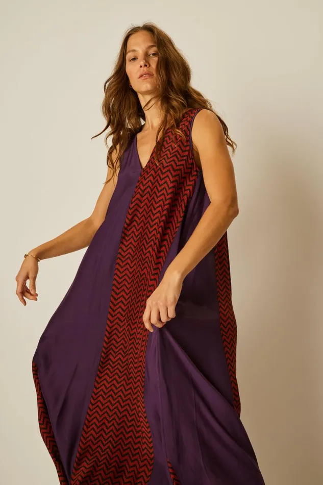 Dresses Shop Natalie Martin TOVA MAXI Block Zigzag Aubergine