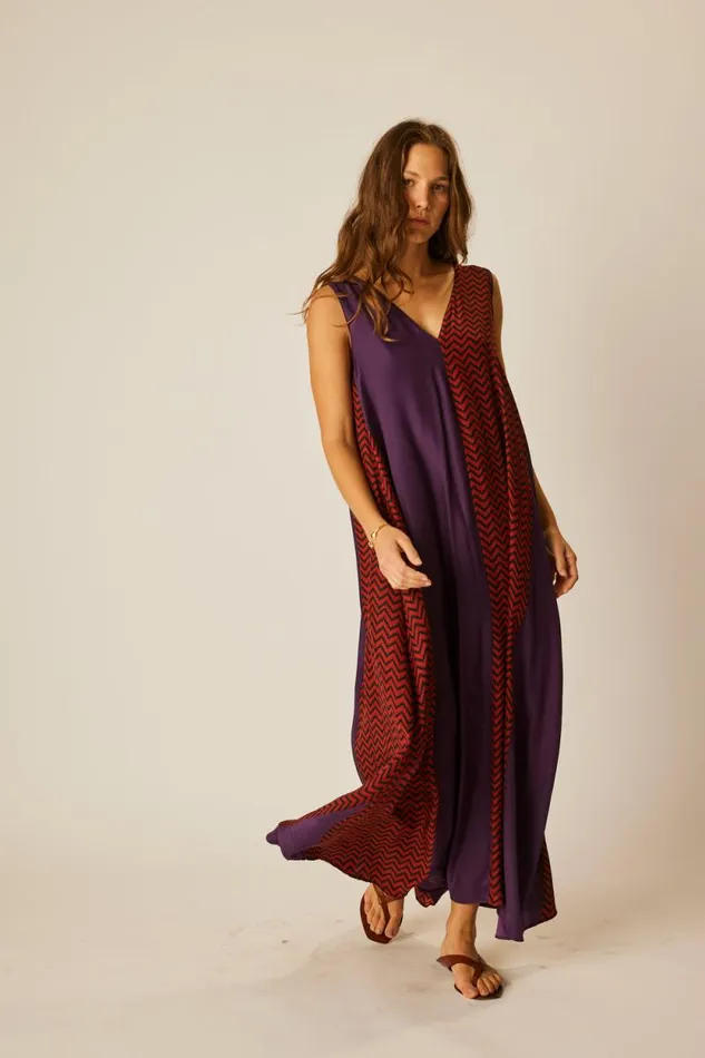 Dresses Shop Natalie Martin TOVA MAXI Block Zigzag Aubergine