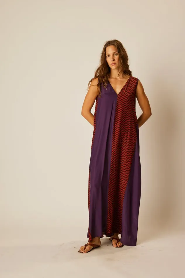 Dresses Shop Natalie Martin TOVA MAXI Block Zigzag Aubergine