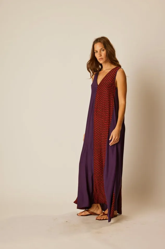Dresses Shop Natalie Martin TOVA MAXI Block Zigzag Aubergine