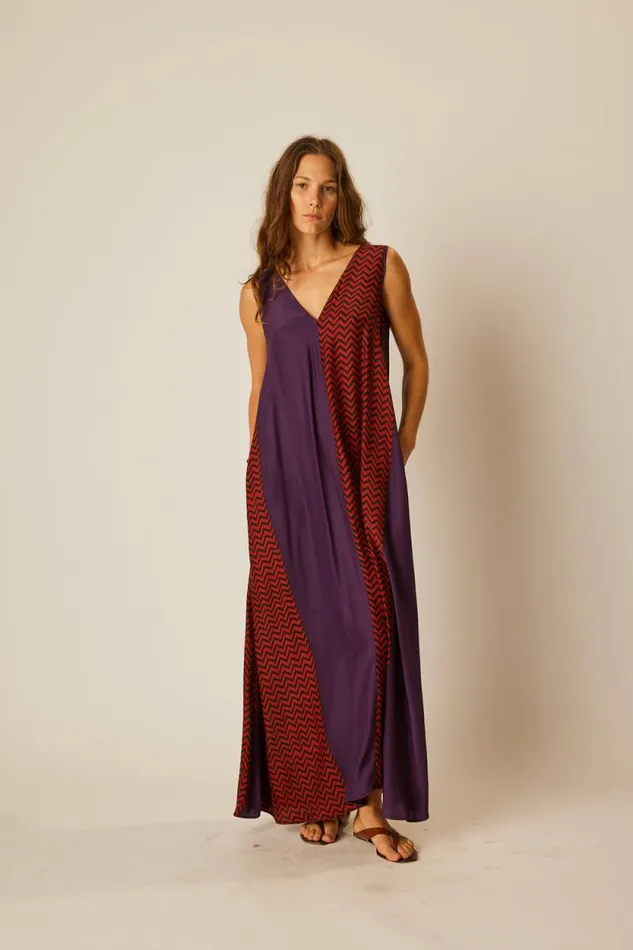 Dresses Shop Natalie Martin TOVA MAXI Block Zigzag Aubergine
