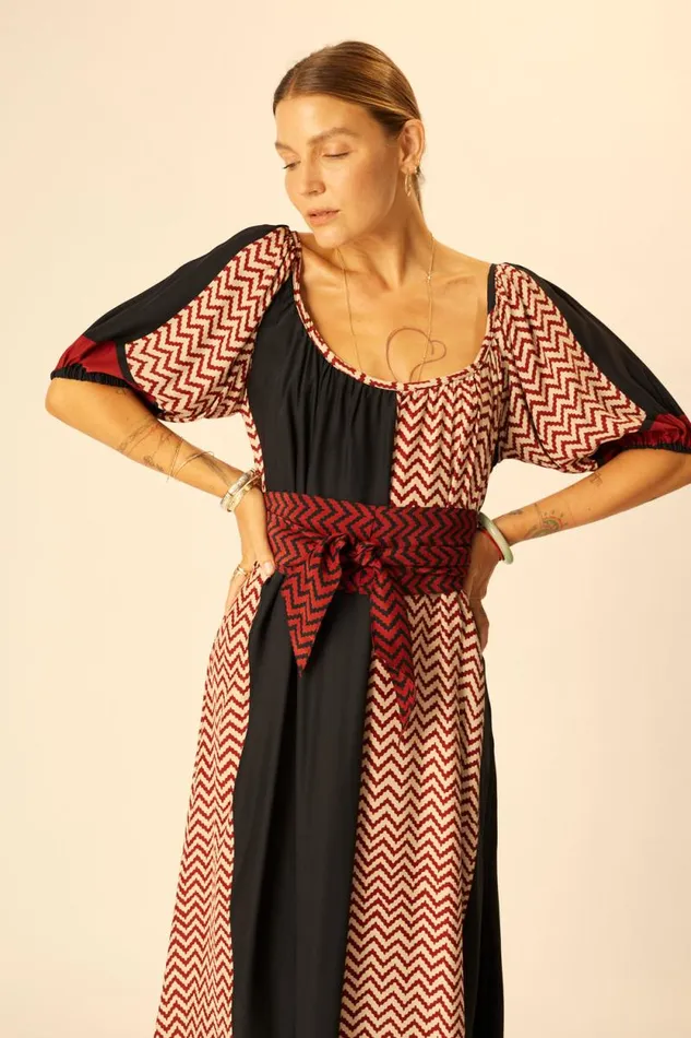 Dresses Shop Natalie Martin VIVI DRESS Block Zigzag Noire