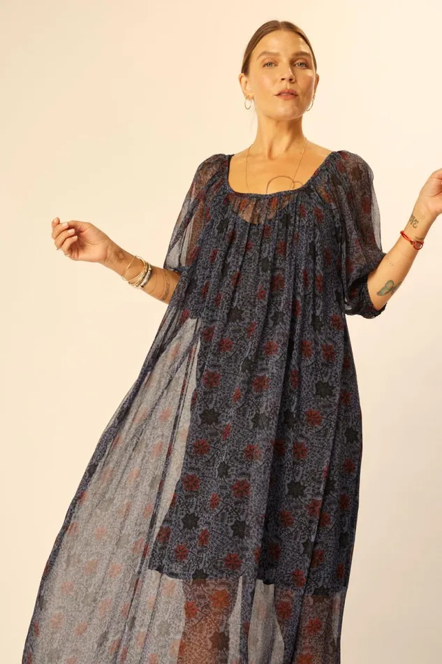Dresses Shop Natalie Martin VIVI DRESS Snowflake Steel Blue
