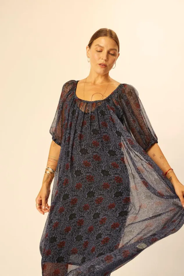 Dresses Shop Natalie Martin VIVI DRESS Snowflake Steel Blue